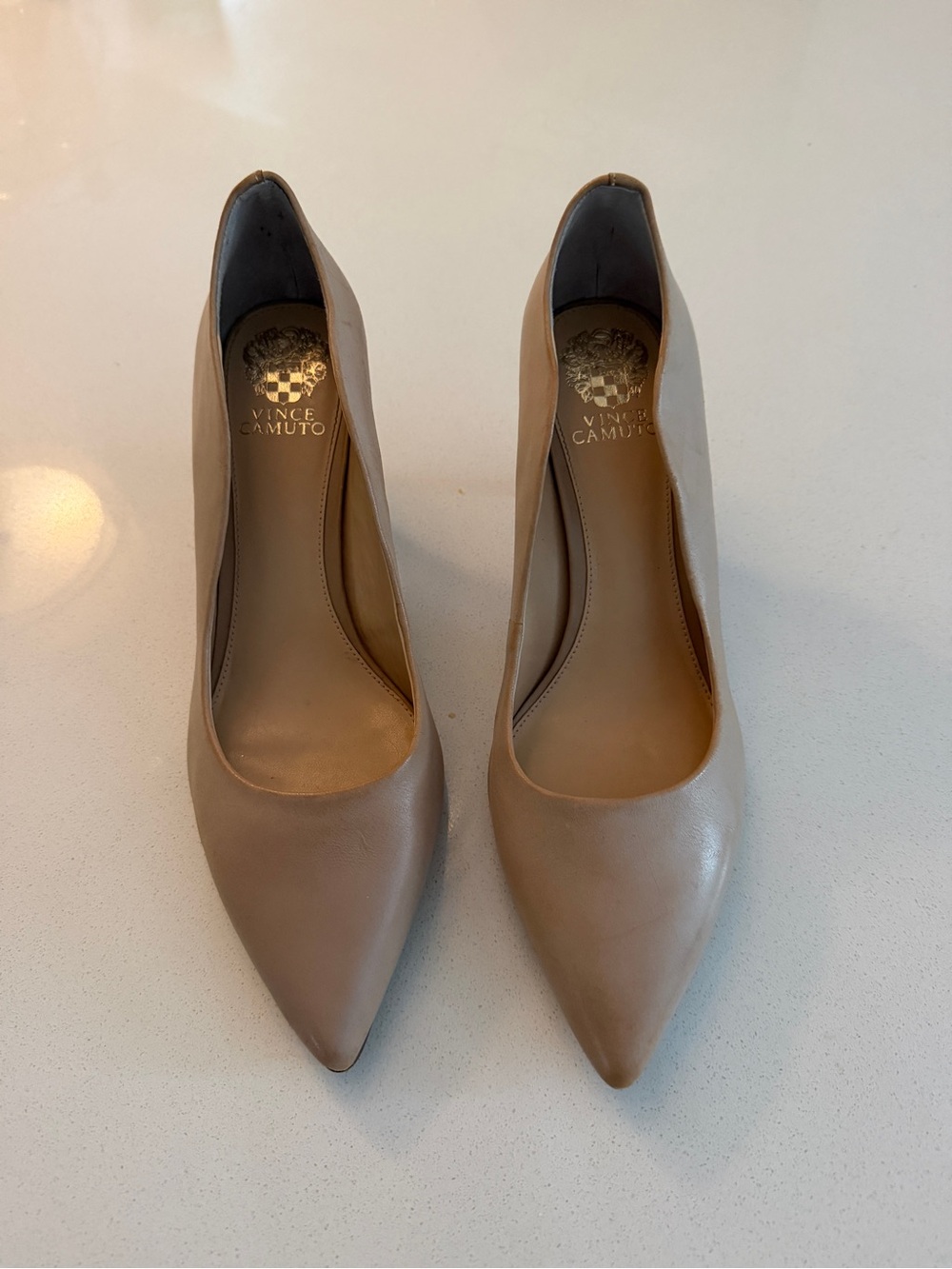 Vince Camuto Taupe Pointed-Toe Leather Pumps